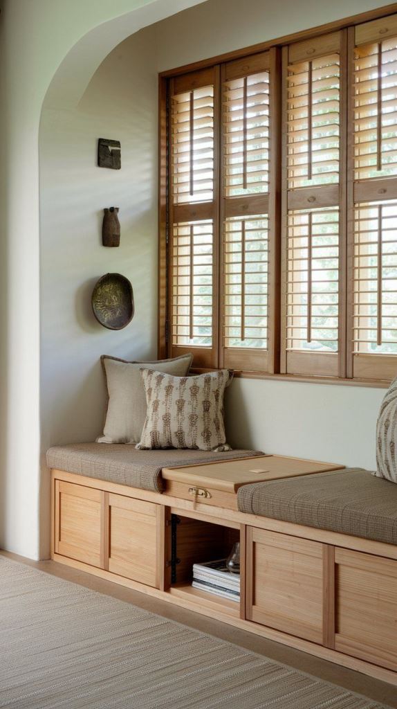Bench With Sliding Cabinet Doors Offers Accessible Storage
