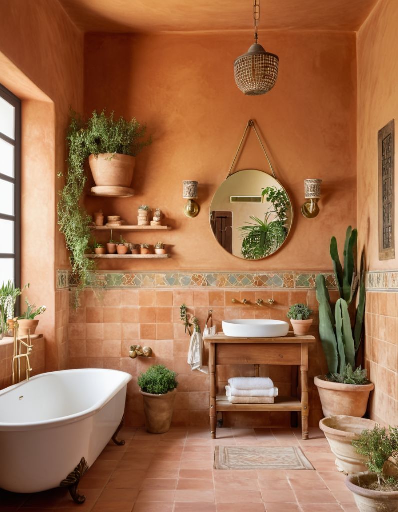 Terracotta Shelves Display Small Potted Plants