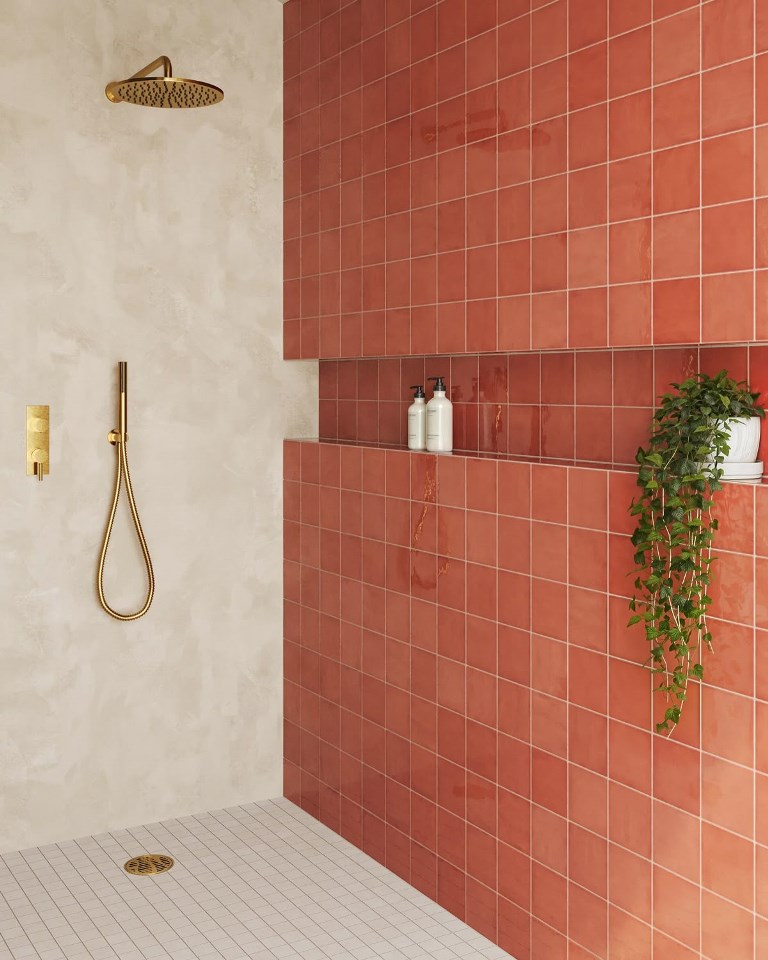 Terracotta Tile Shower Niches with Greenery