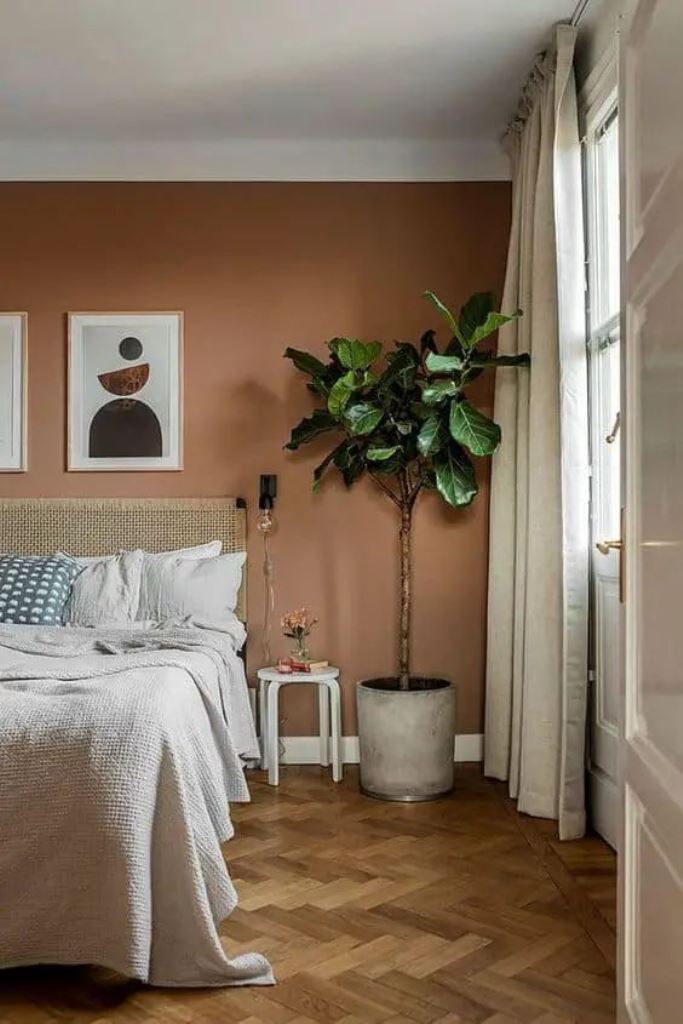 Large Fiddle Leaf Fig Adds Natural Drama to a Bedroom Corner