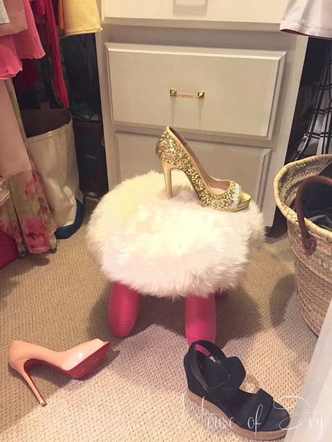 Fluffy White Stool for Showcasing Sparkly Heels