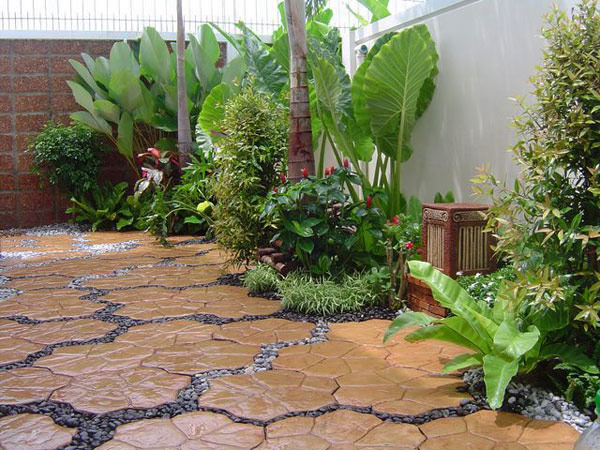 Textured Concrete Path with Dark Stone Inlay