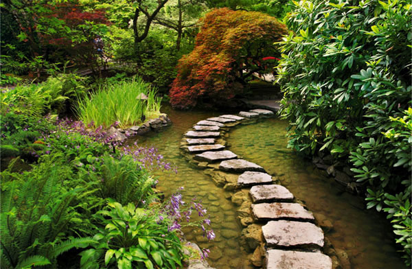 Arch Stepping Stones Over a Water Feature
