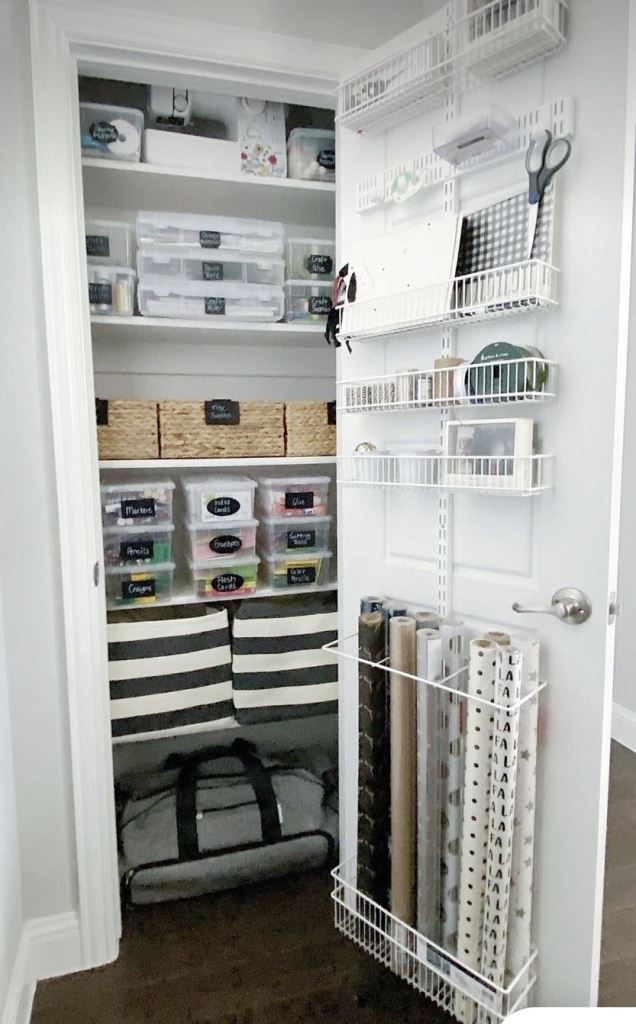 Keep Wrapping Paper Rolls Organized in a Door Rack