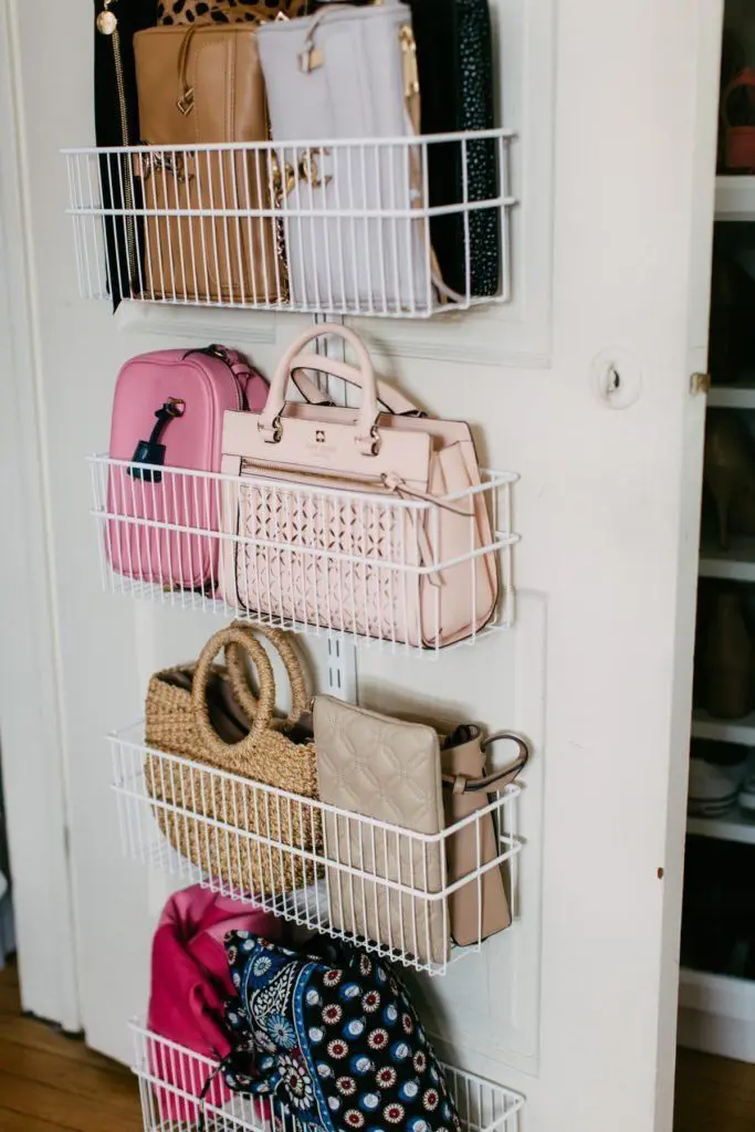 Keep Purses and Accessories Tidy with White Wire Baskets