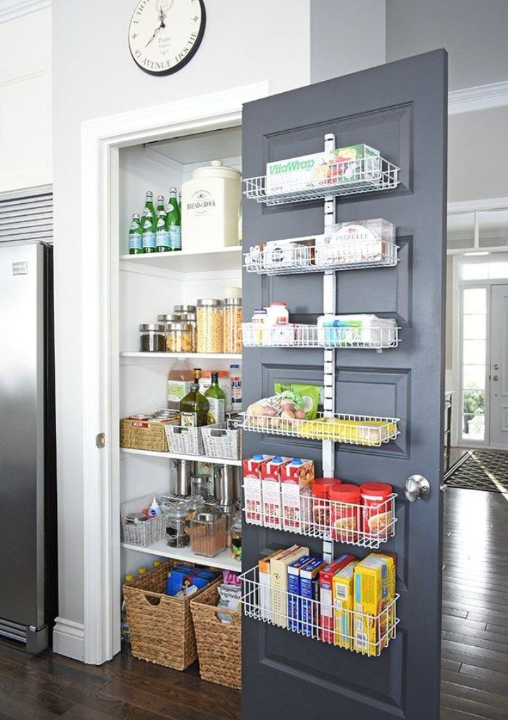 Customize Pantry Door Storage with Adjustable White Wire Baskets
