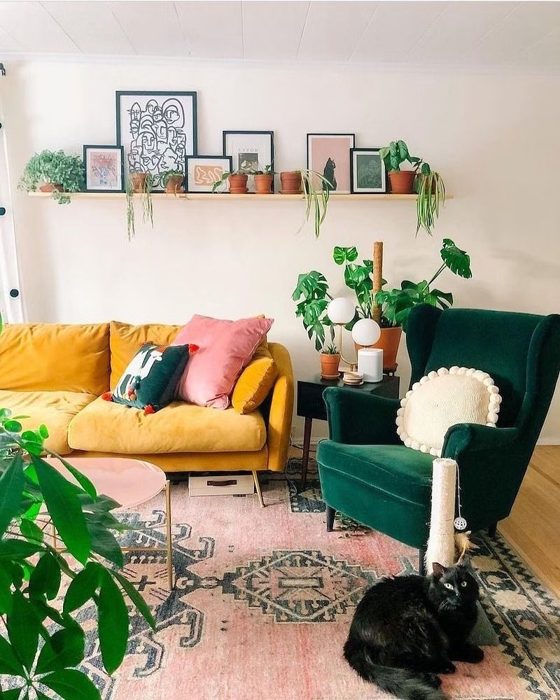 Floating Shelf Displays Art and Plants Together