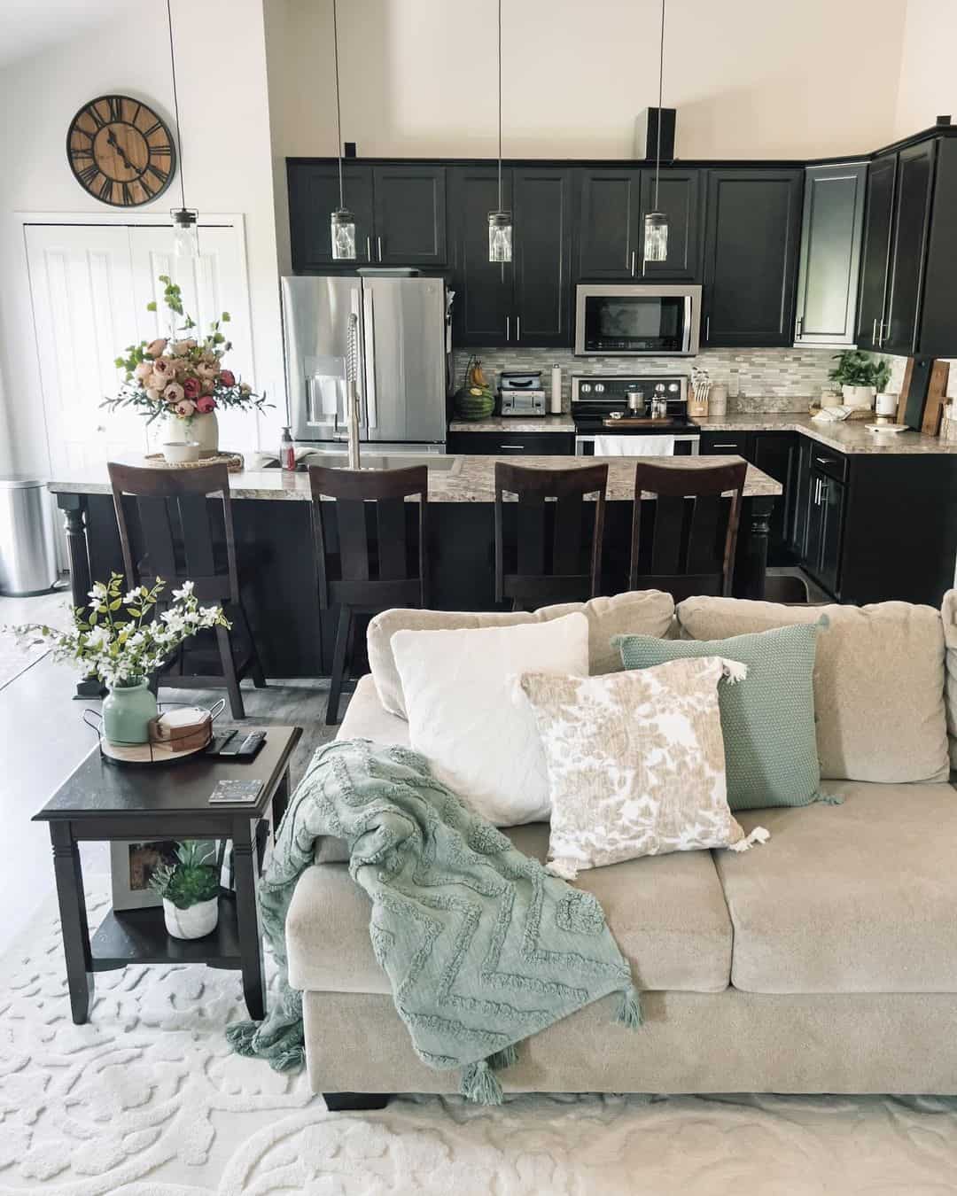 Open Kitchen With Sage Green Décor