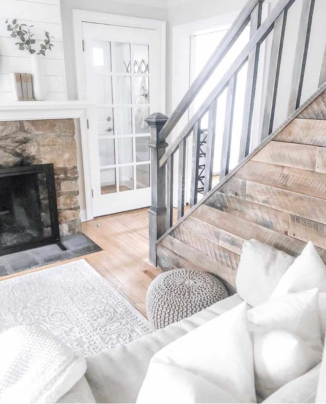 Shiplap Staircase with Iron Spindles