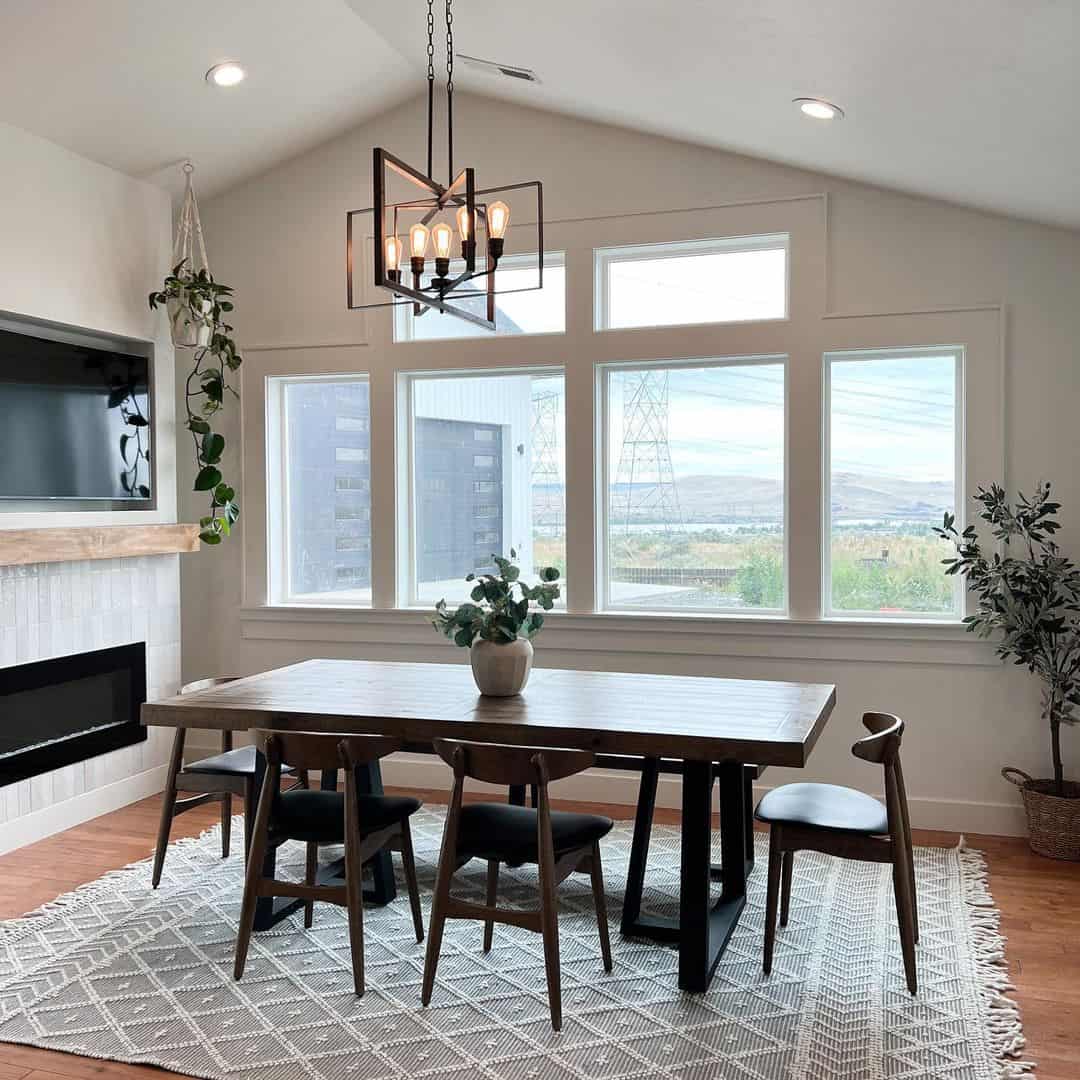 Farmhouse Dining Room With Mid-century Furniture