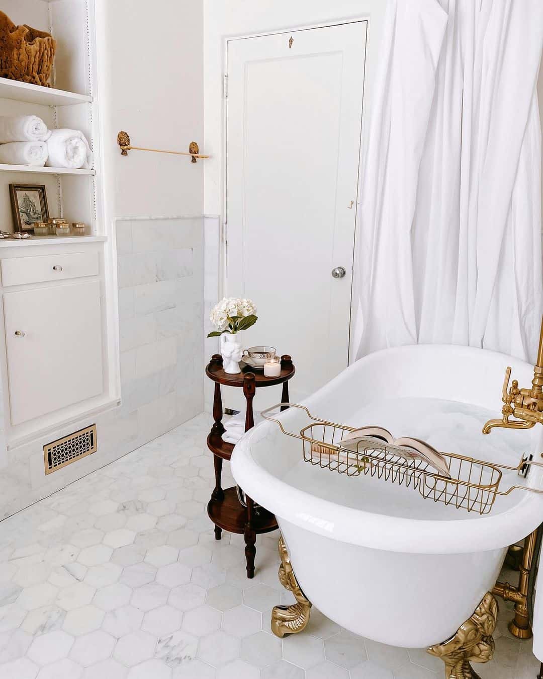 Figurine End Table as Bathroom Storage