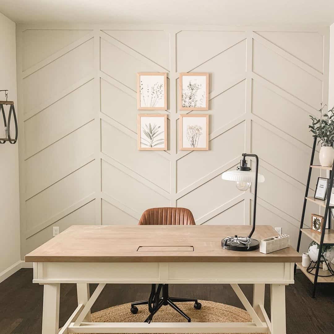 Neutral Home Office With Botanical Art