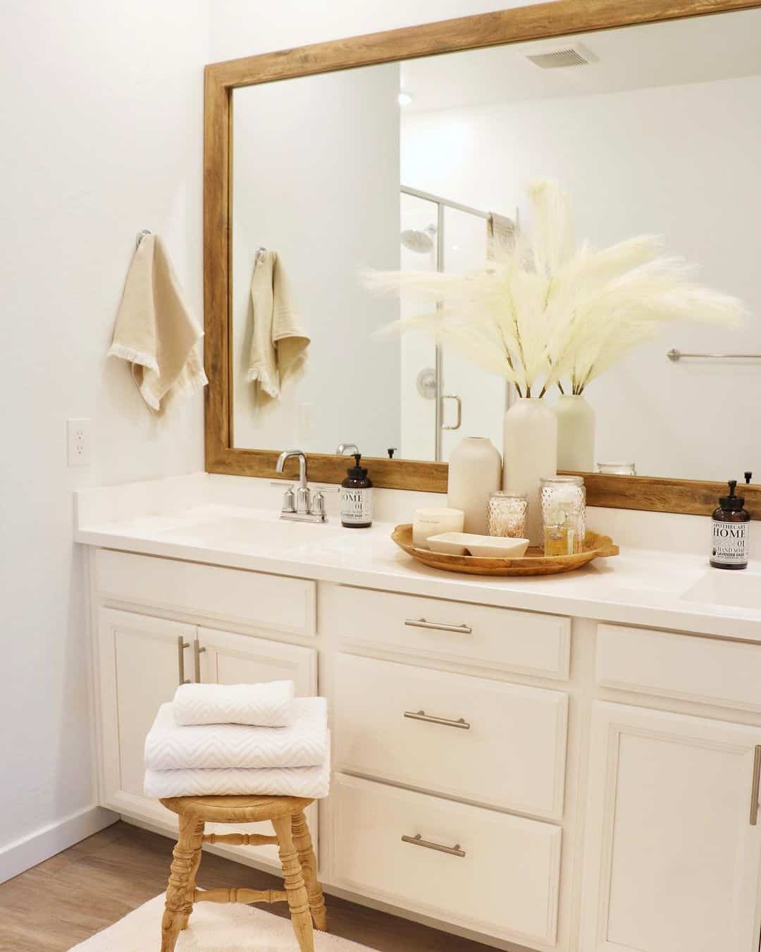 Rectangular Stained Wood Bathroom Mirror
