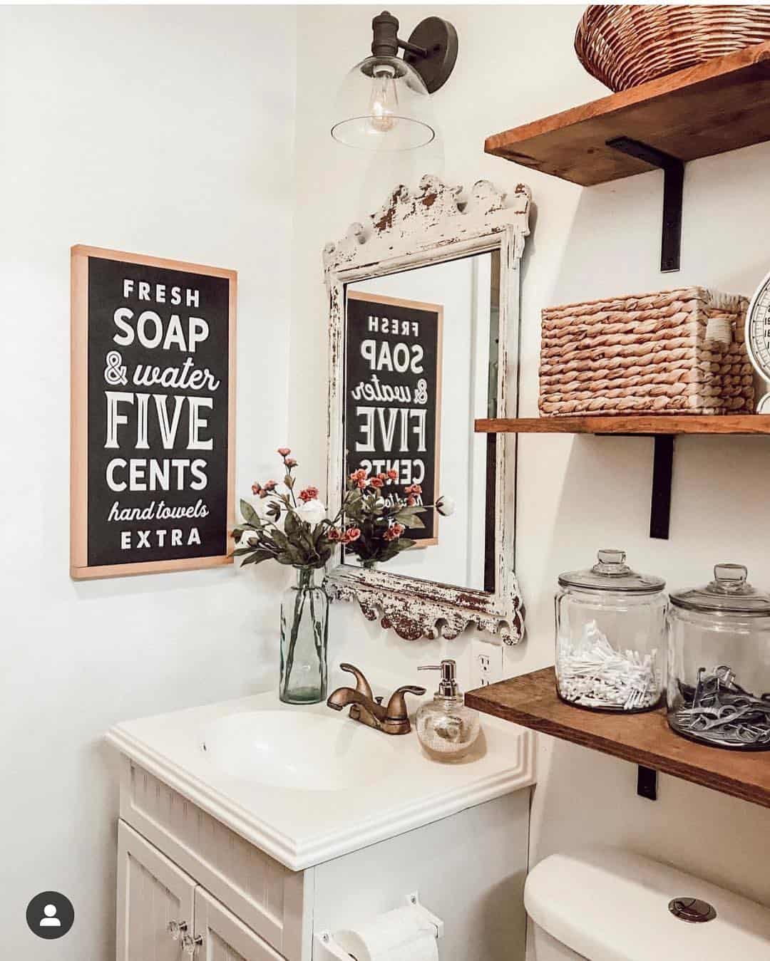 Distressed White Painted Wood Framed Mirror