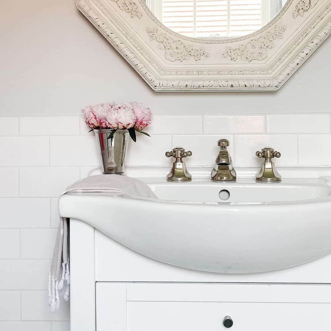 Ornate Beige Frame Bathroom Mirror