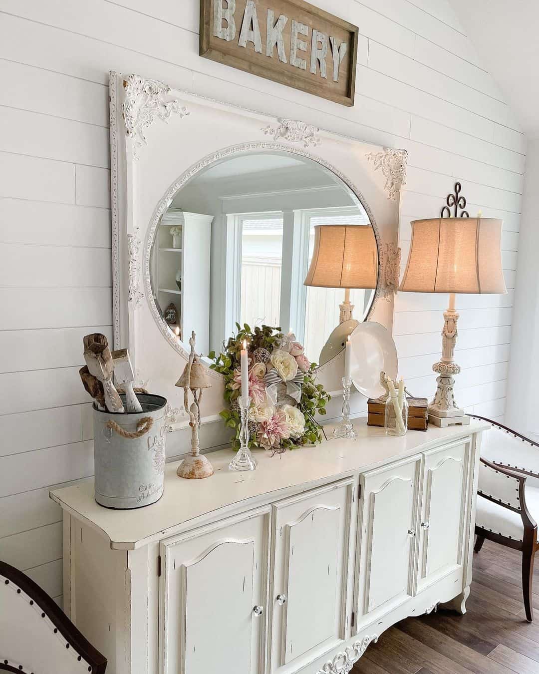 Oval Mirror with Rectangular White Frame